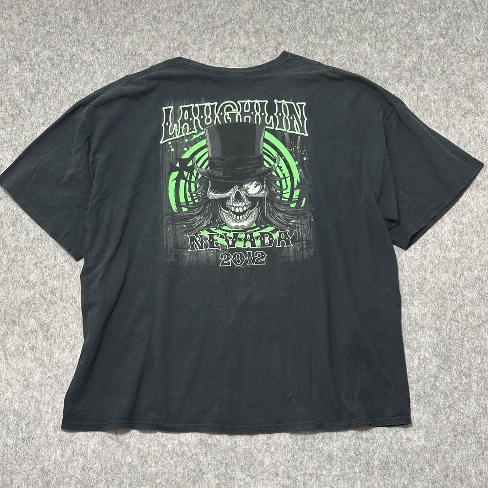 Y2K Laughlin Nevada Biker Motorcycle Gothic Skull RARE Black T Shirt Size 4XL